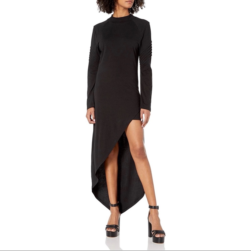 Asymmetrical Black Long-Sleeve High-Low Dress